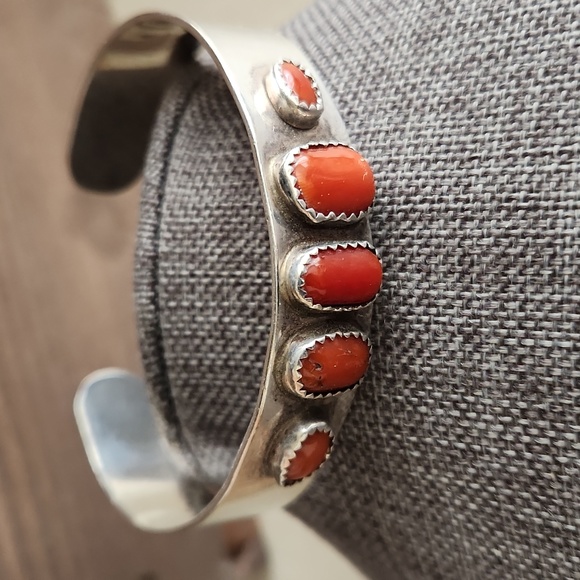 Vintage Native American Navajo Red and Orange Spiny Oyster Shell Bracelet ❤️🧡 - Picture 11 of 12